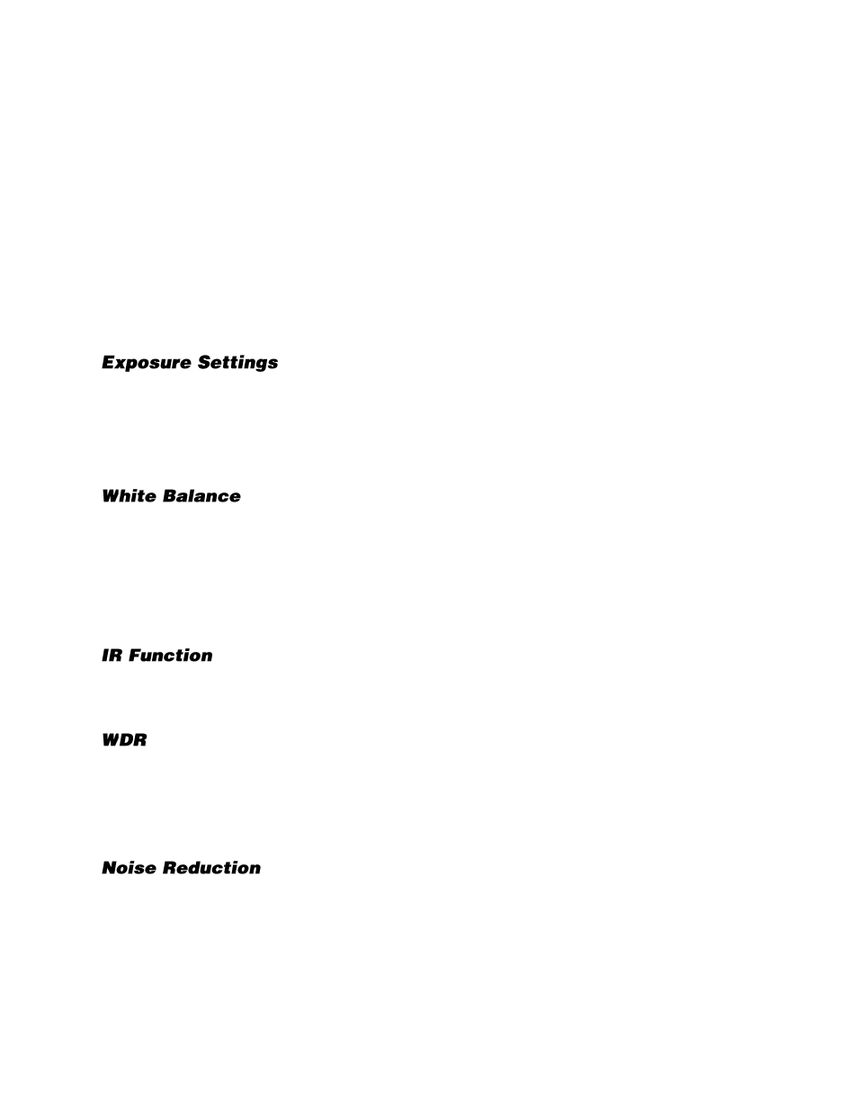 Picture adjustment, Exposure settings, White balance | Ir function, Noise reduction | OpenEye EasyNVR User Manual | Page 45 / 67