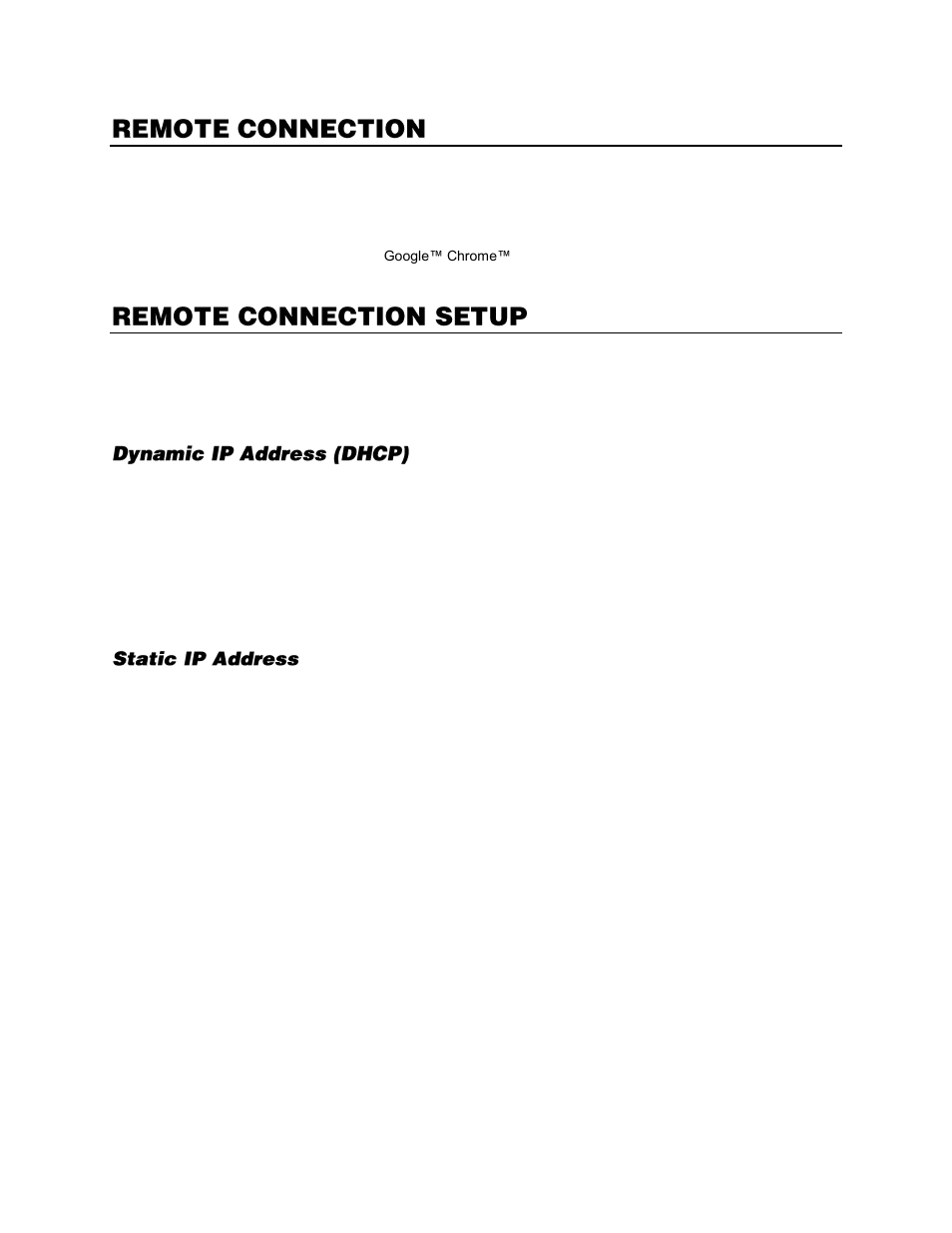 Remote connection, Remote connection setup, Configure the recorder for remote access | Dynamic ip address (dhcp), Static ip address | OpenEye EasyNVR User Manual | Page 63 / 67