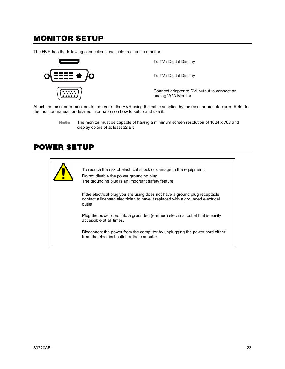 Monitor setup, Power setup | OpenEye OE5 User Manual | Page 23 / 34