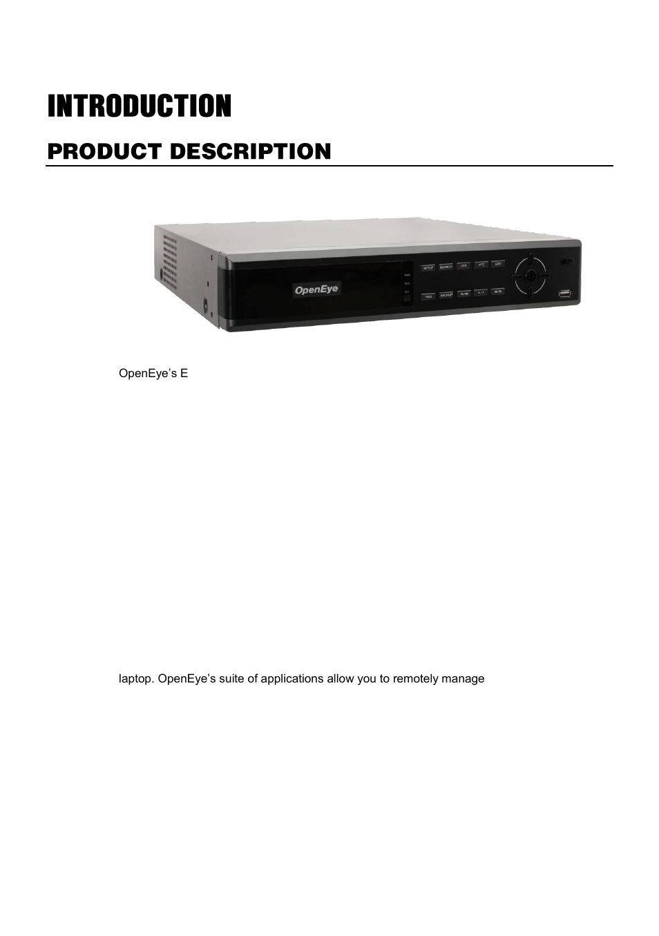 Introduction, Product description | OpenEye E-Series Slim User Manual | Page 13 / 79