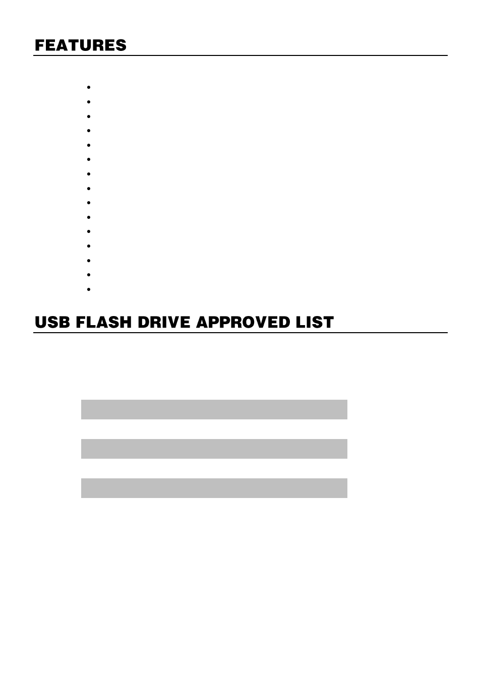 Features, Usb flash drive approved list | OpenEye E-Series Slim User Manual | Page 14 / 79
