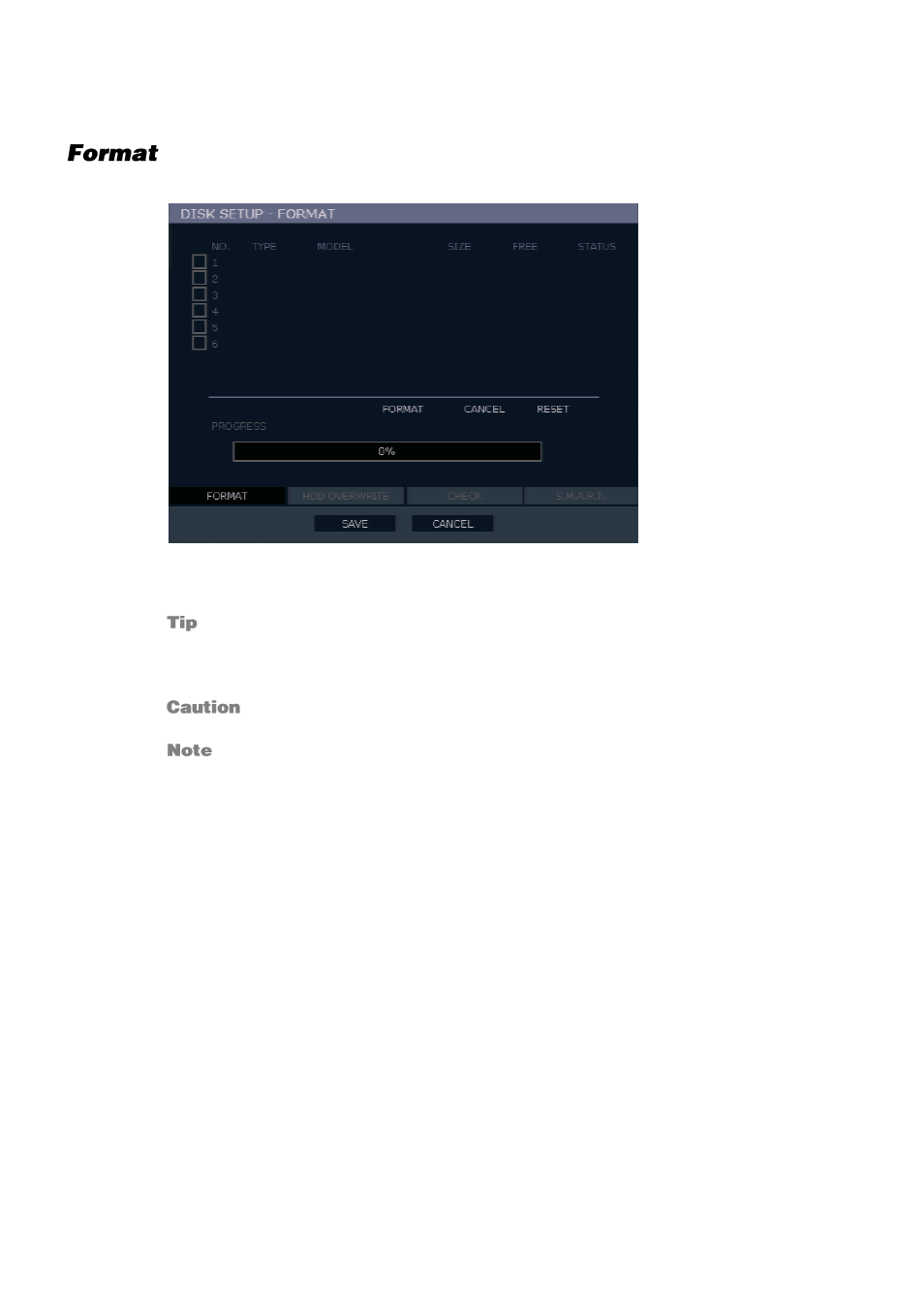 Disk setup, Format | OpenEye E-Series Slim User Manual | Page 28 / 79