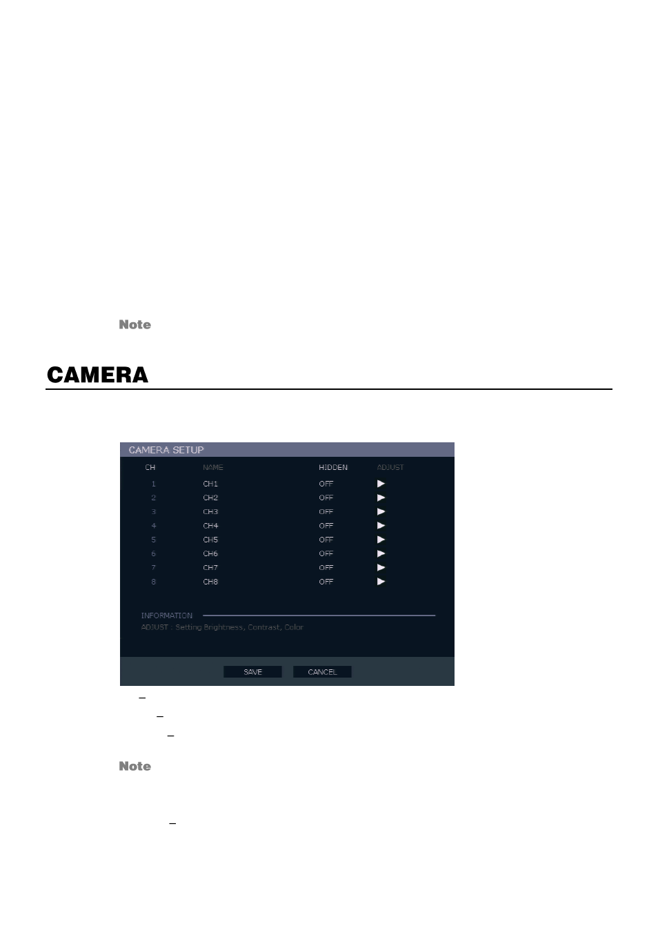 Configuration, Shutdown, Camera | Camera setup, Camera s | OpenEye E-Series Slim User Manual | Page 33 / 79