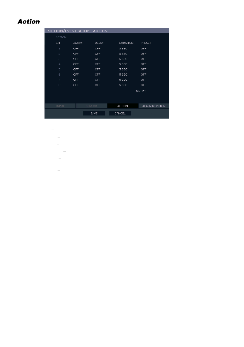 Action | OpenEye E-Series Slim User Manual | Page 45 / 79