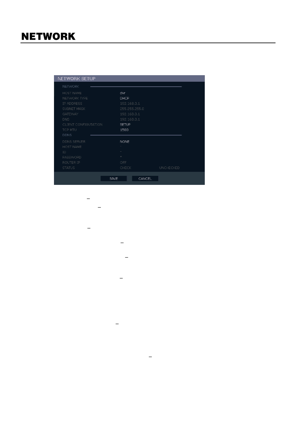 Network, Network setup, Network setup continued | OpenEye E-Series Slim User Manual | Page 47 / 79