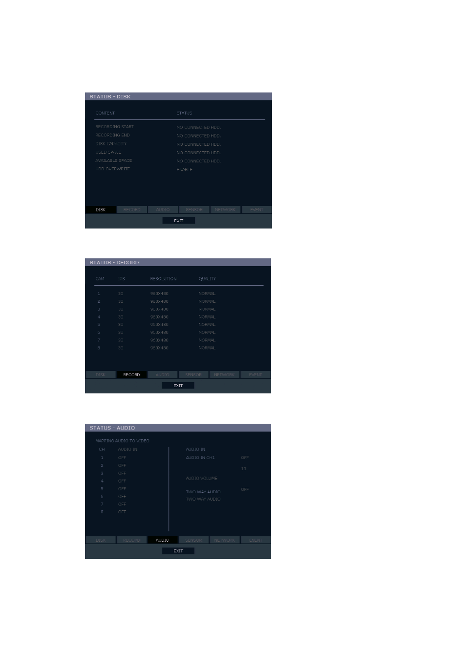 Status view | OpenEye E-Series Slim User Manual | Page 52 / 79