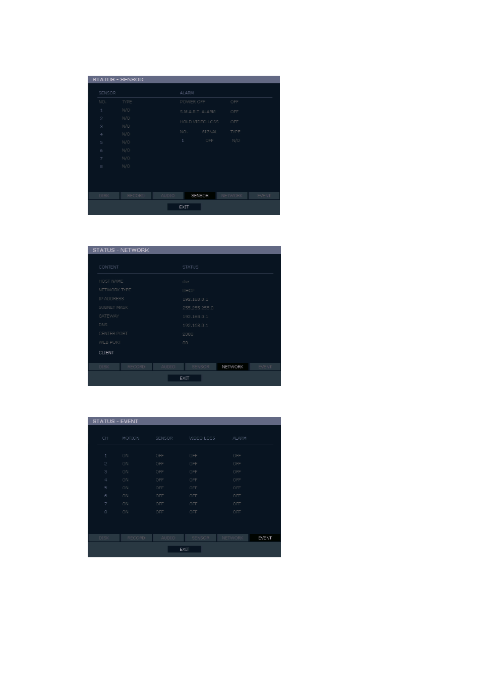 Status view continued | OpenEye E-Series Slim User Manual | Page 53 / 79