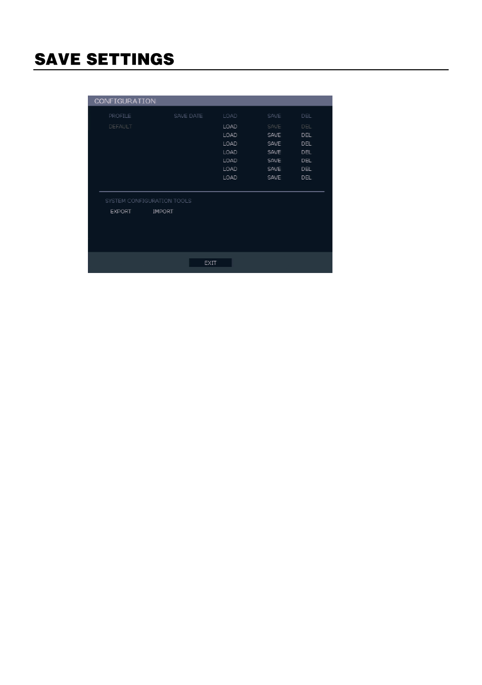 Save settings, Import settings | OpenEye E-Series Slim User Manual | Page 67 / 79