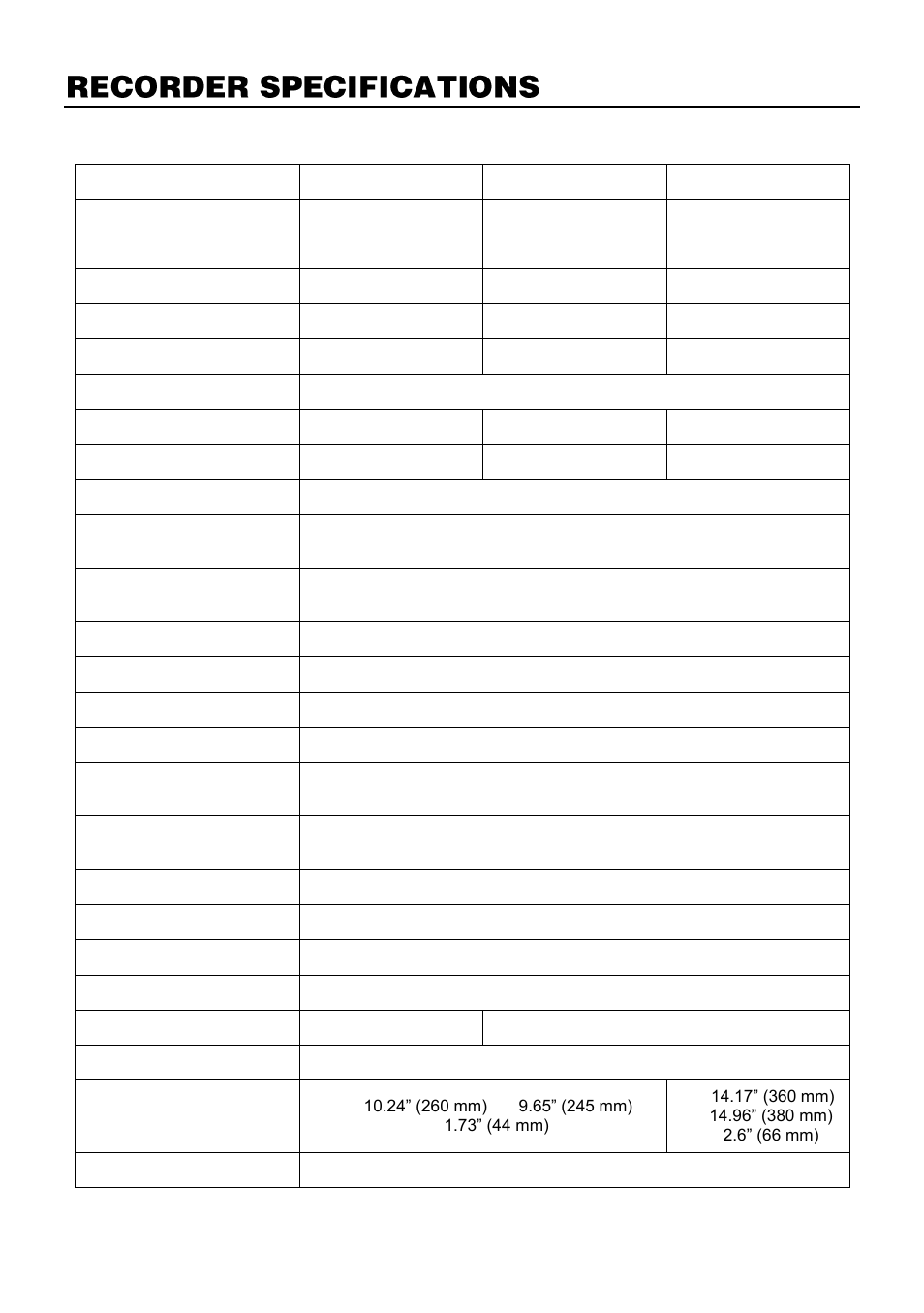 Recorder specifications | OpenEye E-Series Slim User Manual | Page 78 / 79