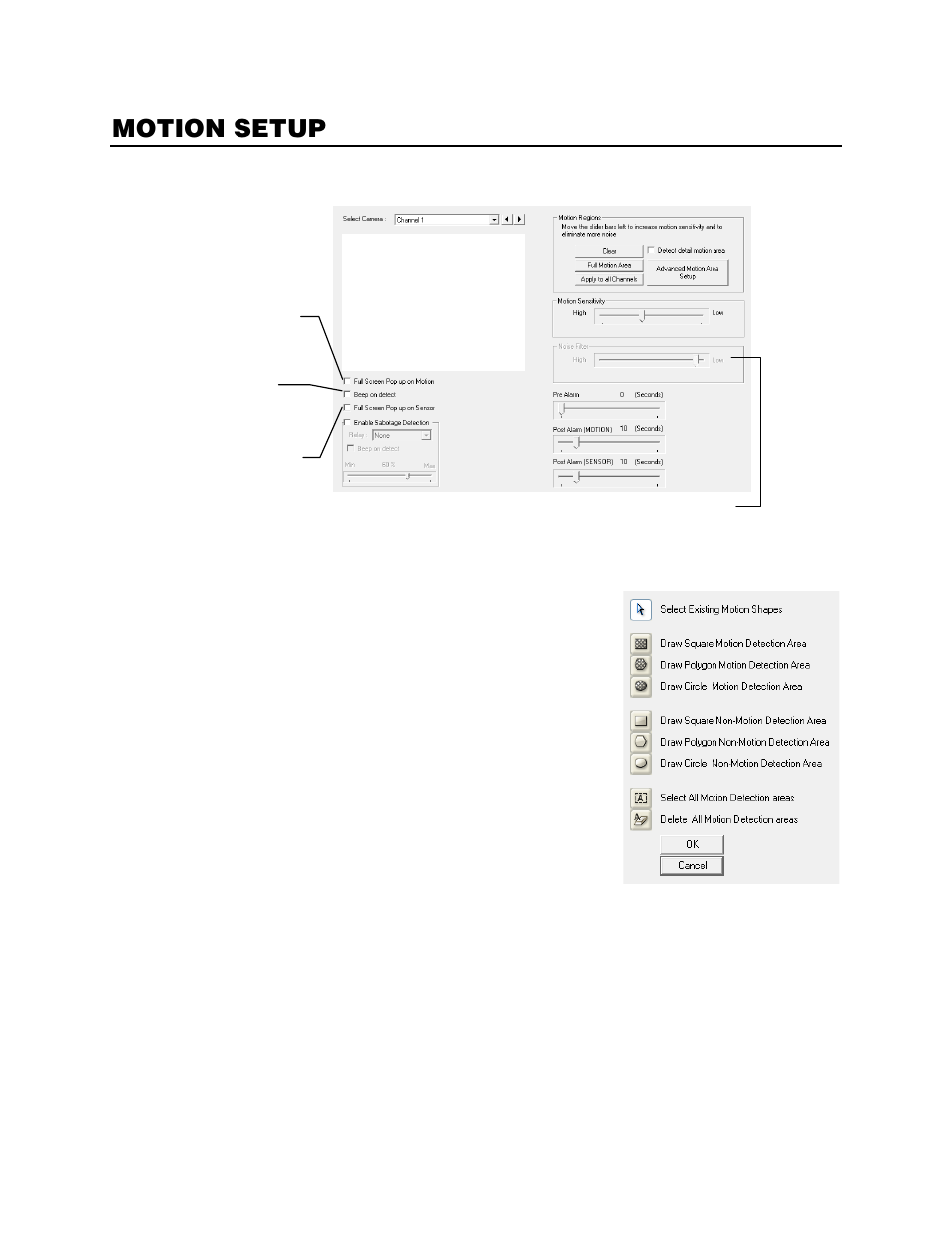 Motion setup, Create a motion area | OpenEye Gen5 NVR User Manual | Page 42 / 95