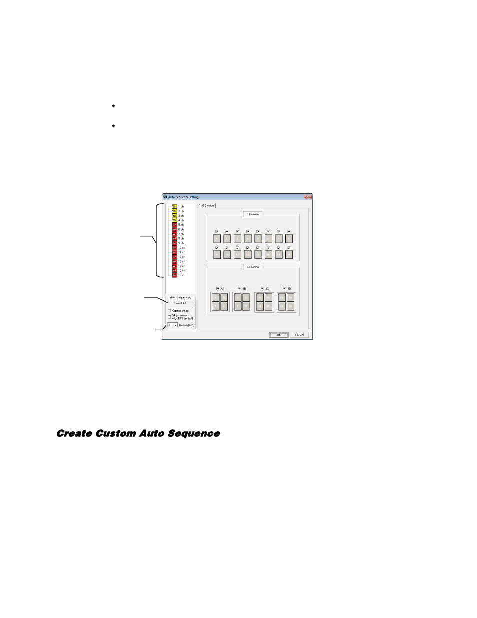 Volume, Auto sequence setting, Create custom auto sequence | OpenEye Gen5 NVR User Manual | Page 47 / 95