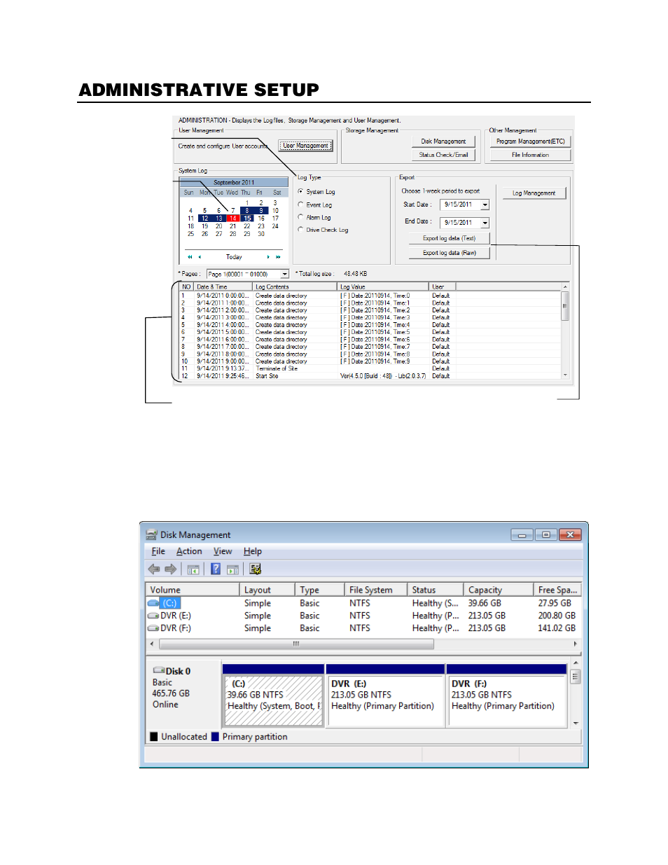 Administrative setup, Disk management | OpenEye Gen5 NVR User Manual | Page 54 / 95