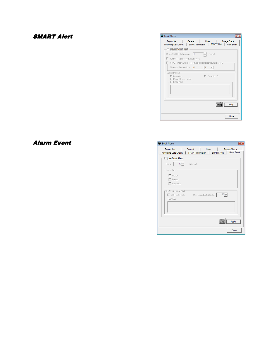 Smart alert, Alarm event | OpenEye Gen5 NVR User Manual | Page 61 / 95