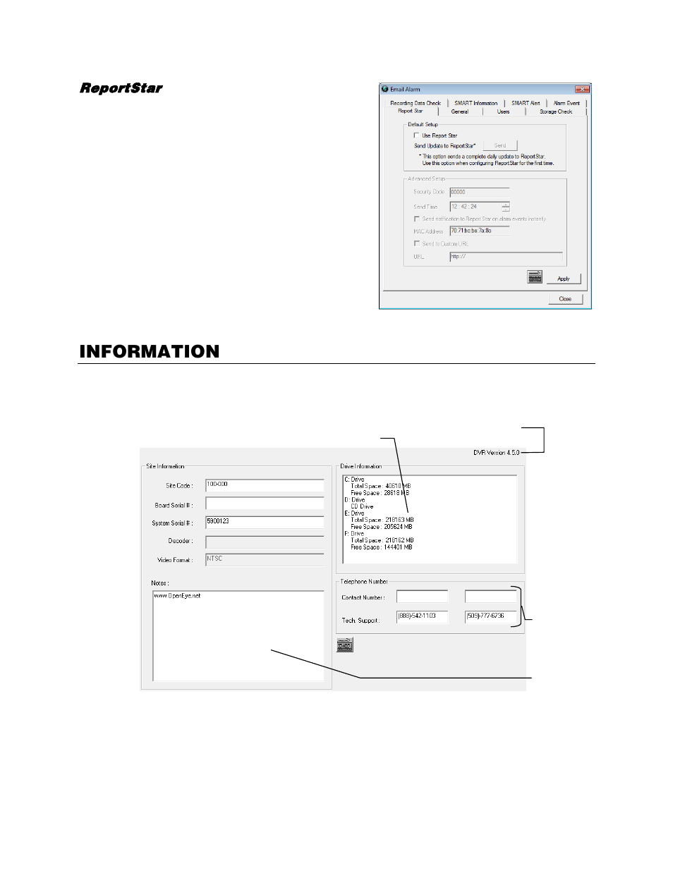 Reportstar, Information | OpenEye Gen5 NVR User Manual | Page 62 / 95