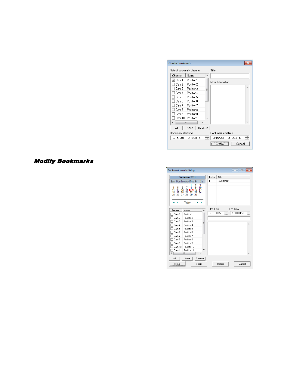 Bookmarks, Modify bookmarks | OpenEye Gen5 NVR User Manual | Page 68 / 95