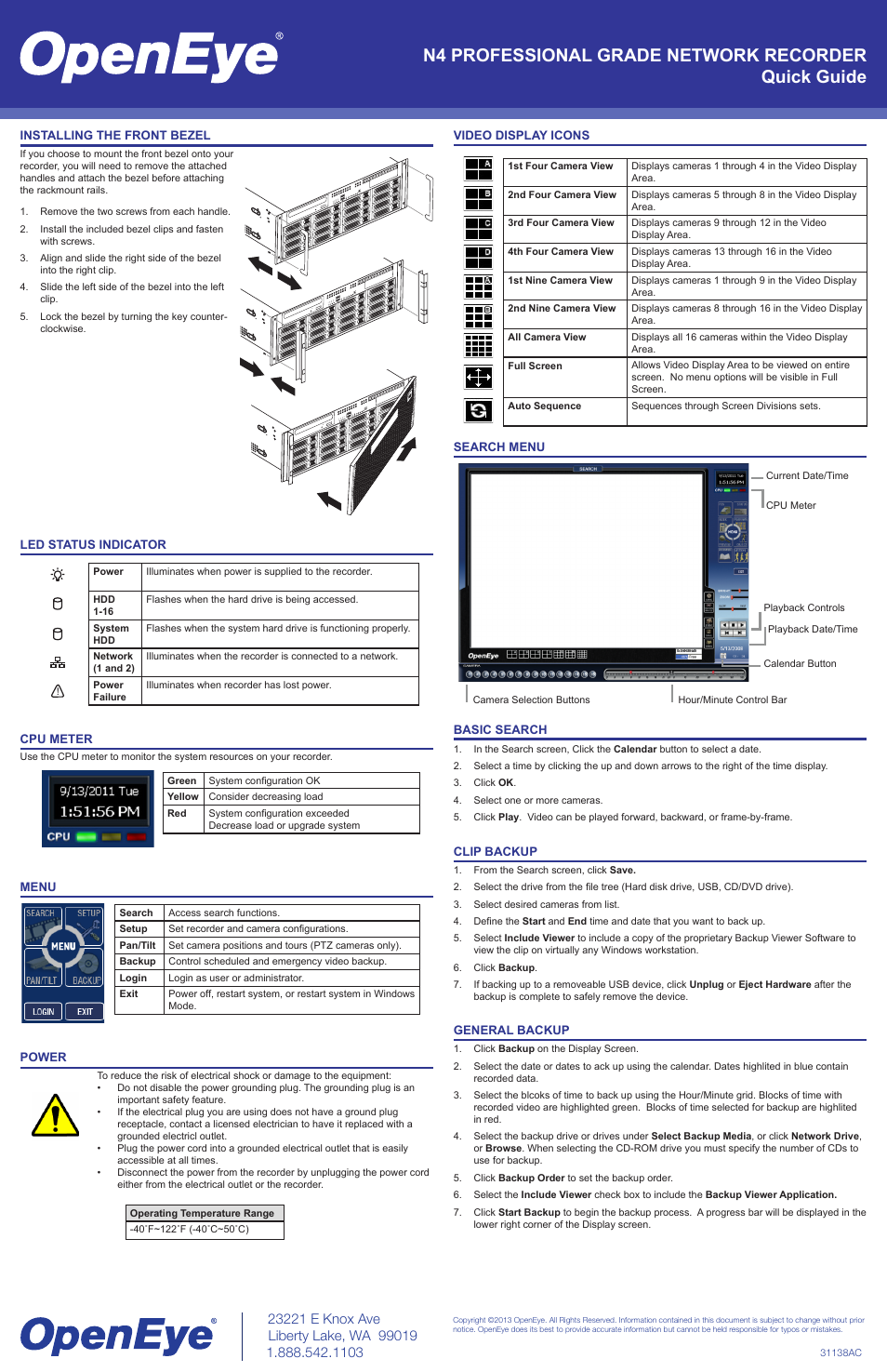 N4 professional grade network recorder quick guide | OpenEye OE5-N4 User Manual | Page 2 / 2