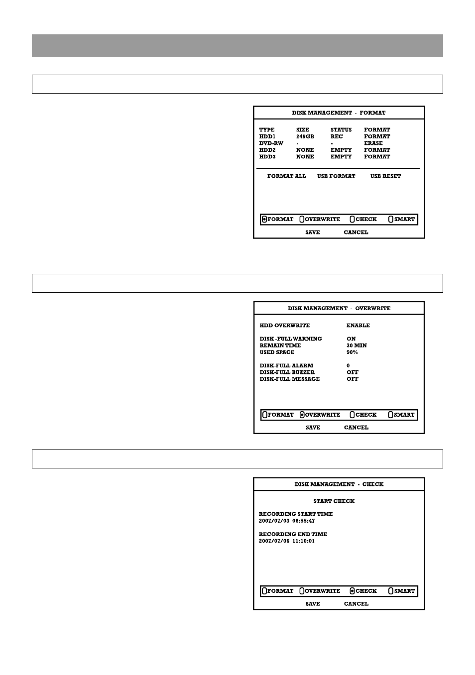 Disk management, Format, Overwrite | Check | OpenEye OE2-E120 User Manual | Page 25 / 75