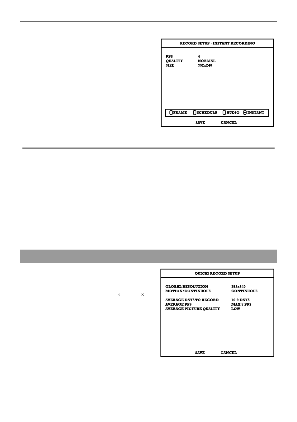 Instant recording setup, Instant recording, Quick record setup | OpenEye OE2-E120 User Manual | Page 33 / 75