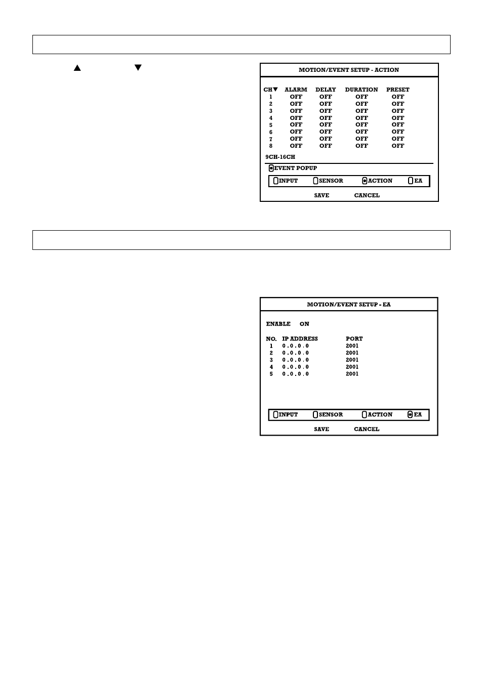 Action setup, Ea (emergency agent) | OpenEye OE2-E120 User Manual | Page 35 / 75