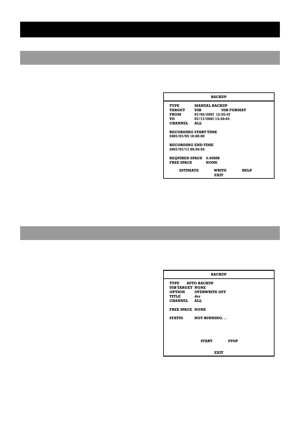 Backup, Manual backup, Auto backup | OpenEye OE2-E120 User Manual | Page 46 / 75