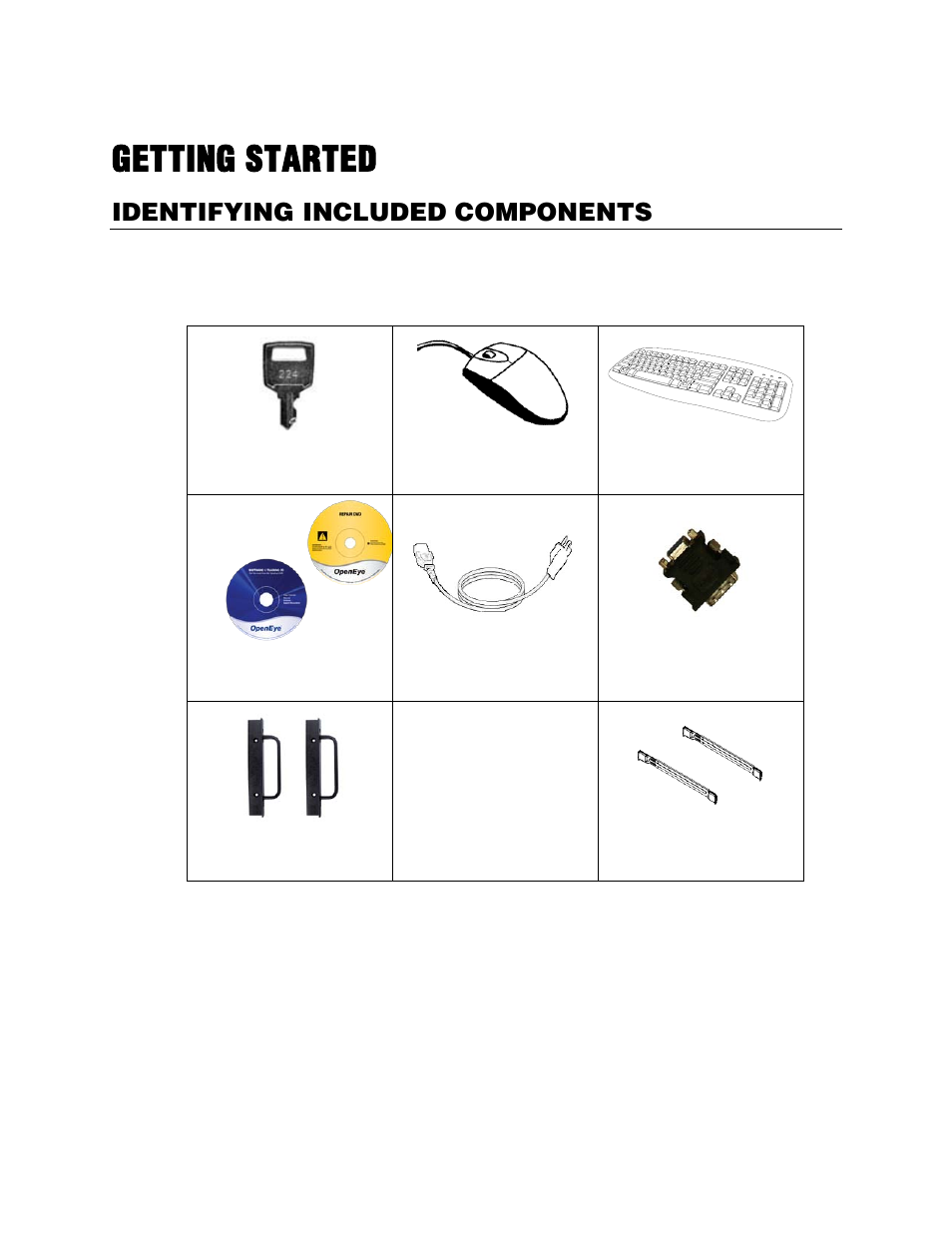 Getting started, Identifying included components | OpenEye OE5 N-Series User Manual | Page 16 / 23