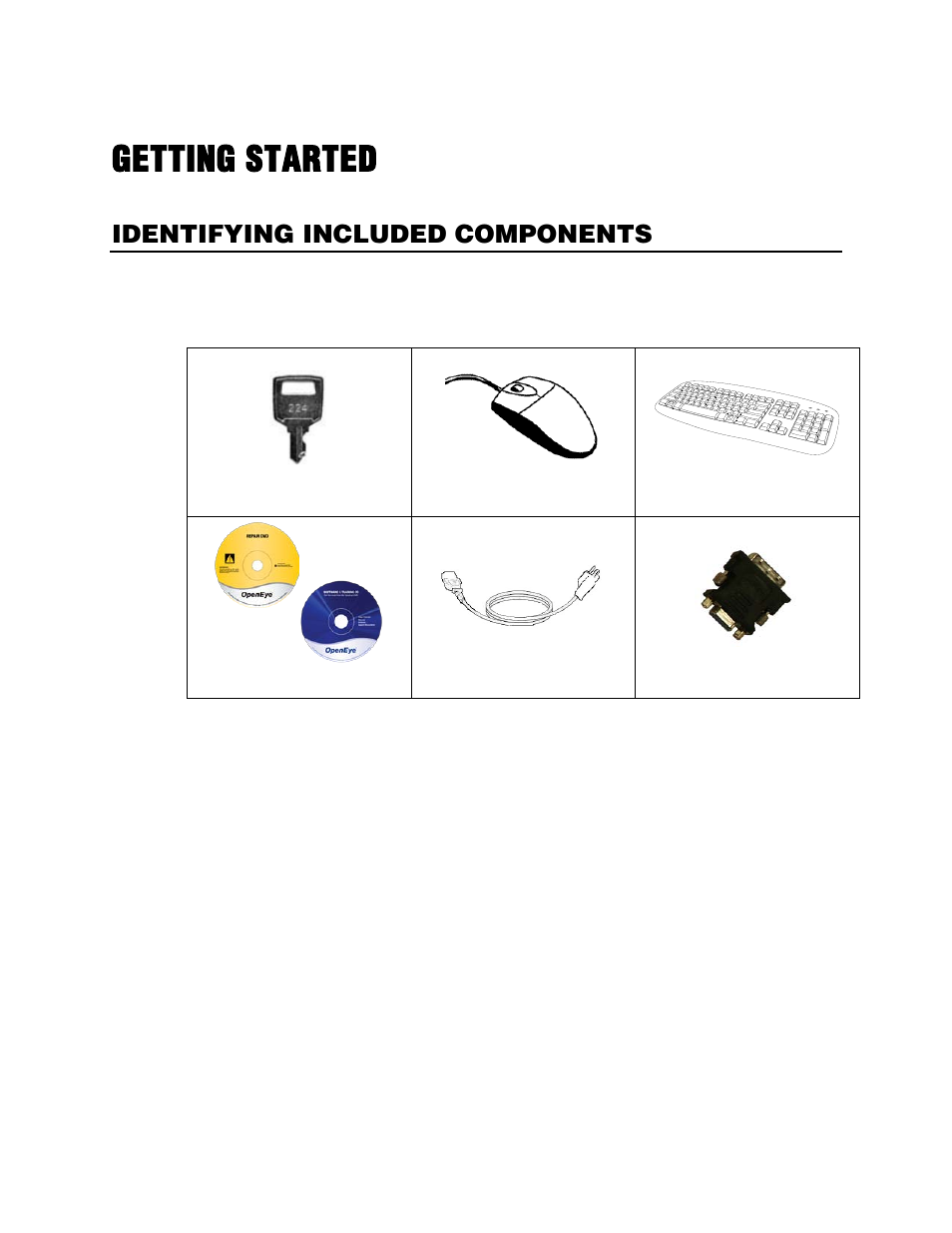 Getting started, Identifying included components | OpenEye OE4 R-Series User Manual | Page 13 / 17