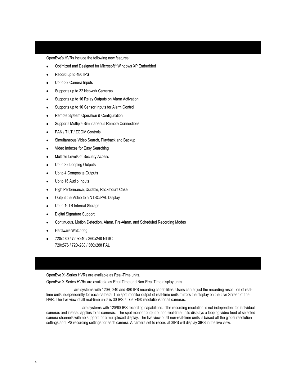 Features, Product models | OpenEye OE4 User Manual | Page 16 / 42