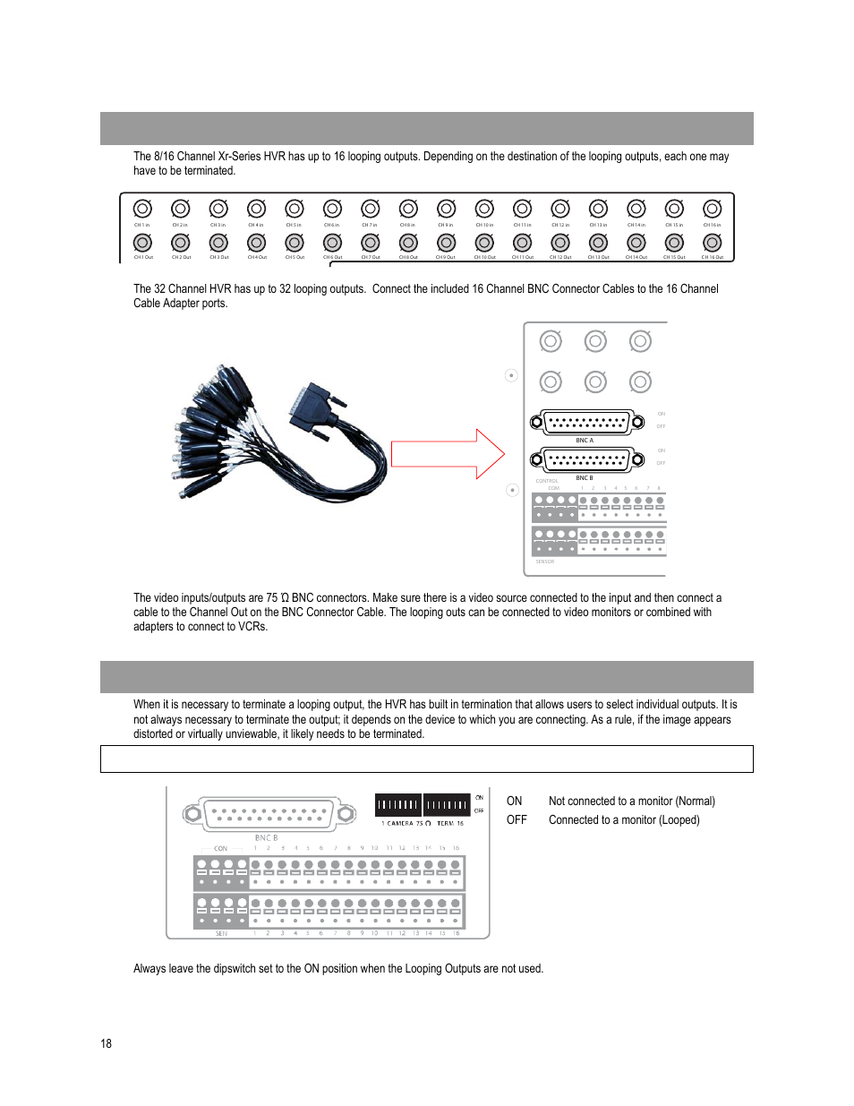 Looping outputs, Looping output termination, 8/16 channel | OpenEye OE4 User Manual | Page 30 / 42