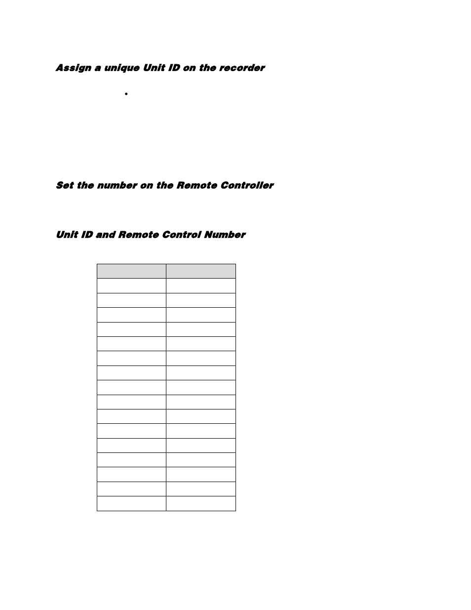 Assign a unique unit id on the recorder, Set the number on the remote controller, Unit id and remote control number | OpenEye EasyDVR User Manual | Page 23 / 90