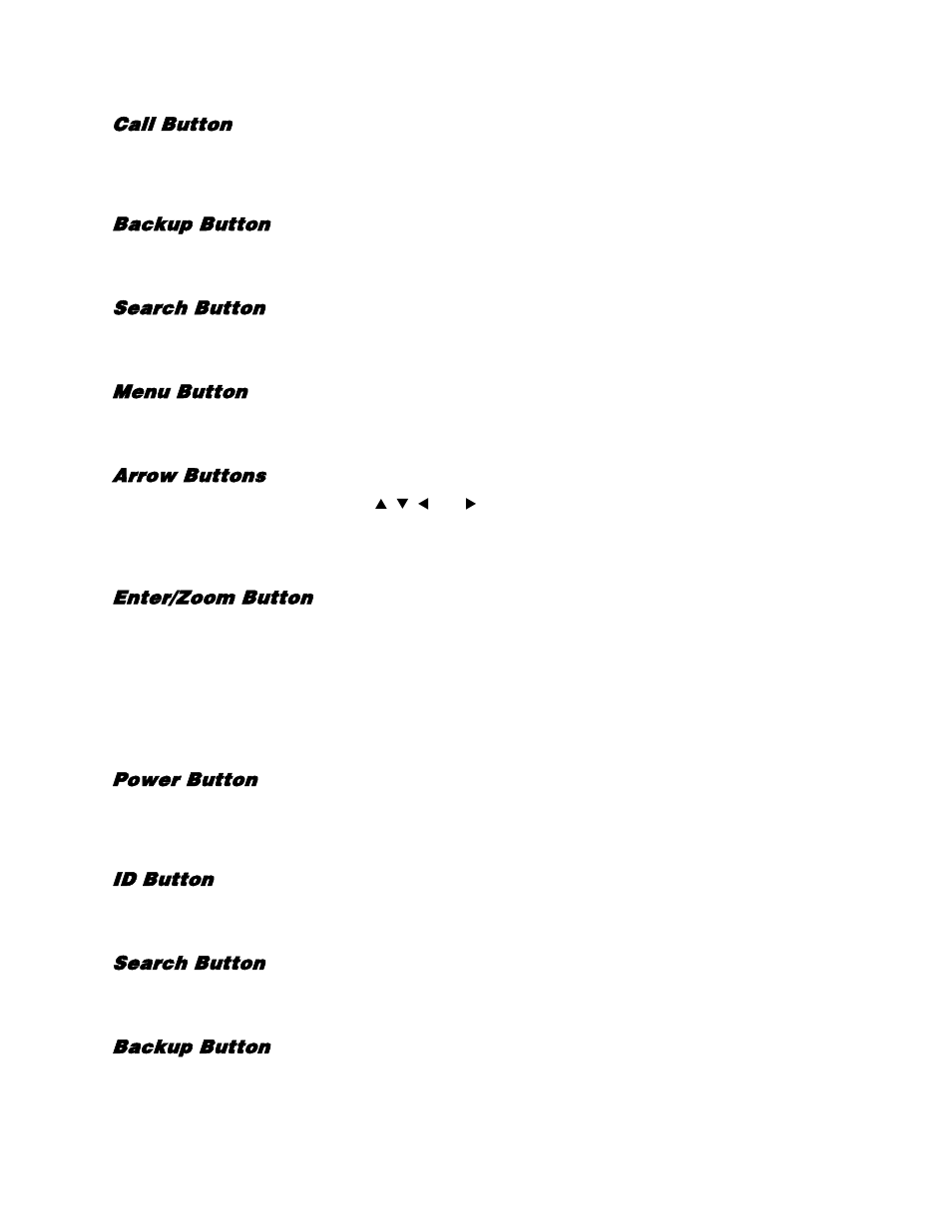 Call button, Backup button, Search button | Menu button, Arrow buttons, Enter/zoom button, Remote control, Power button, Id button | OpenEye EasyDVR User Manual | Page 25 / 90