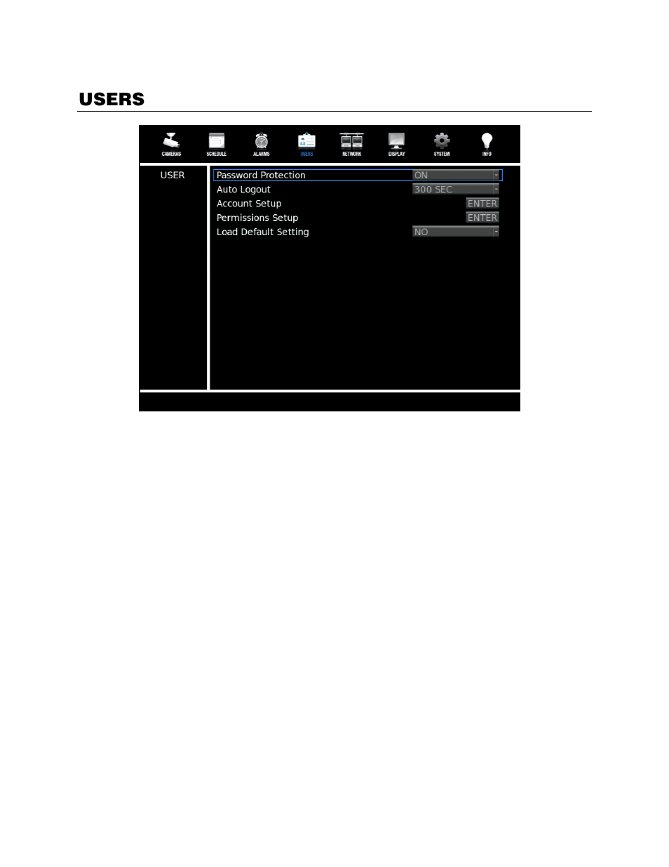 Users, Password protection, Auto logout | OpenEye EasyDVR User Manual | Page 48 / 90