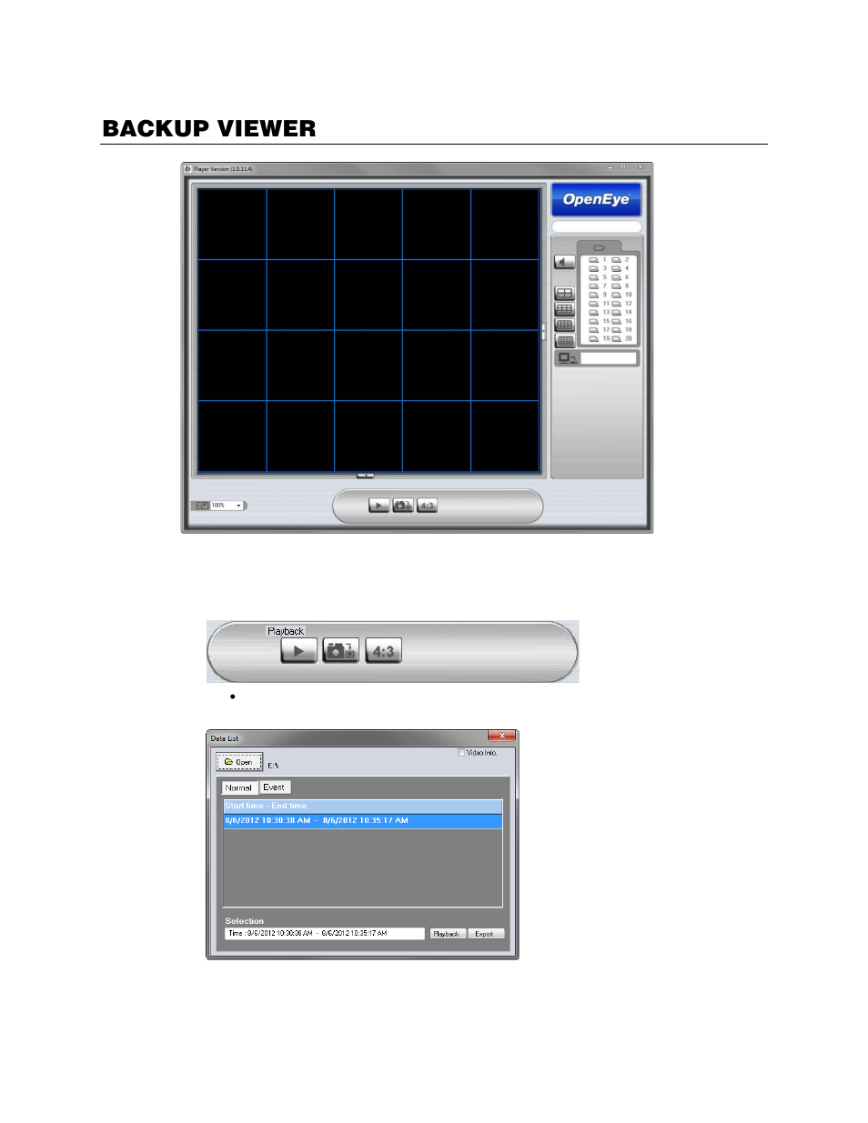 Backup viewer | OpenEye EasyDVR User Manual | Page 77 / 90