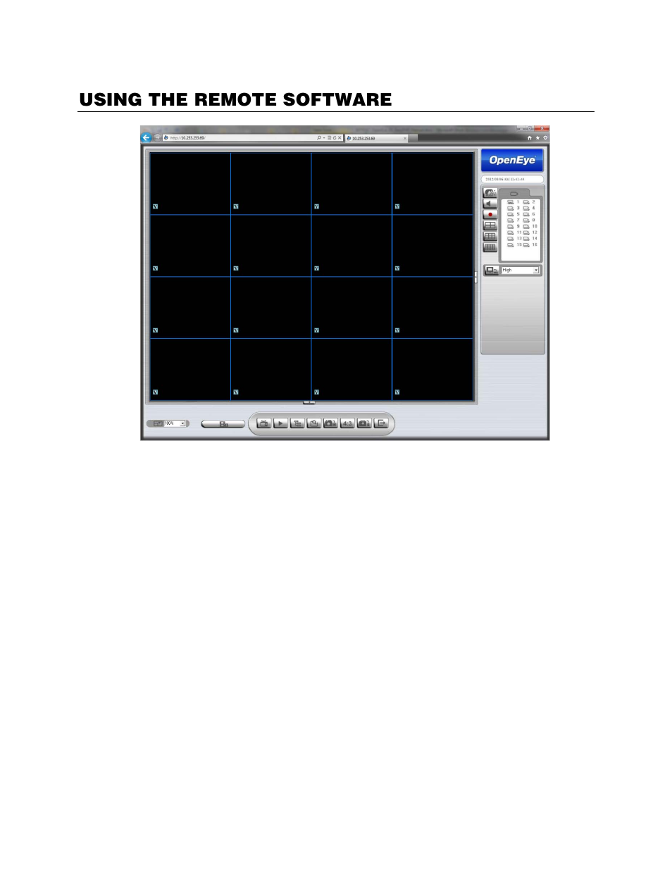 Using the remote software, Channel select, Way audio | Live audio, Record (backup) | OpenEye EasyDVR User Manual | Page 82 / 90