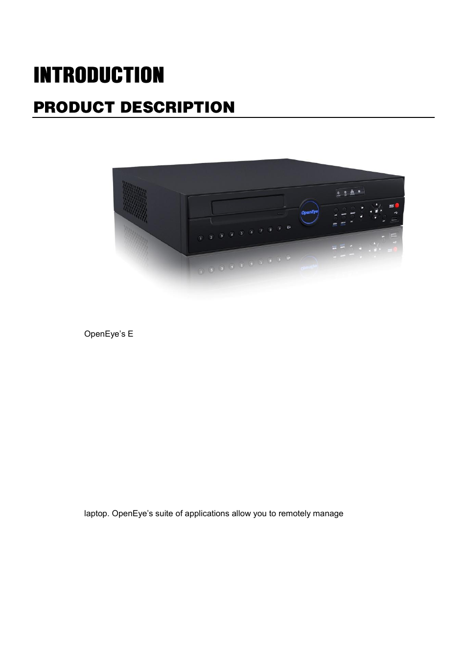 Introduction, Product description | OpenEye OE3 E-Series User Manual | Page 14 / 85