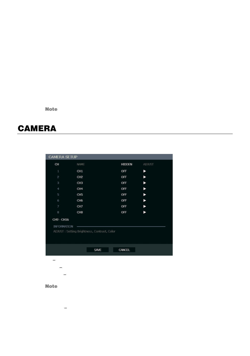 Configuration, Shutdown, Camera | Camera setup | OpenEye OE3 E-Series User Manual | Page 35 / 85