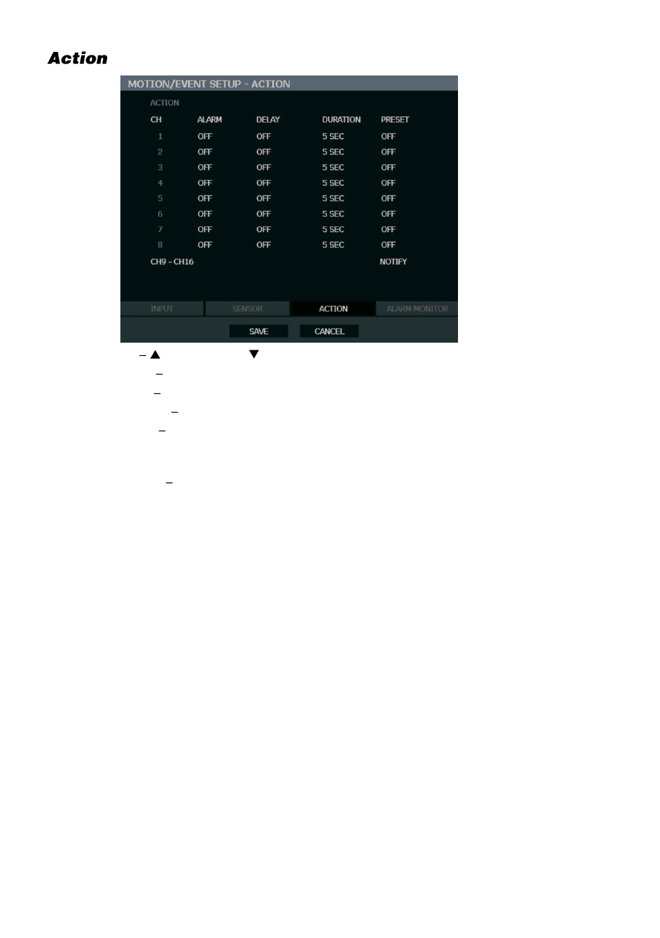 Action | OpenEye OE3 E-Series User Manual | Page 48 / 85