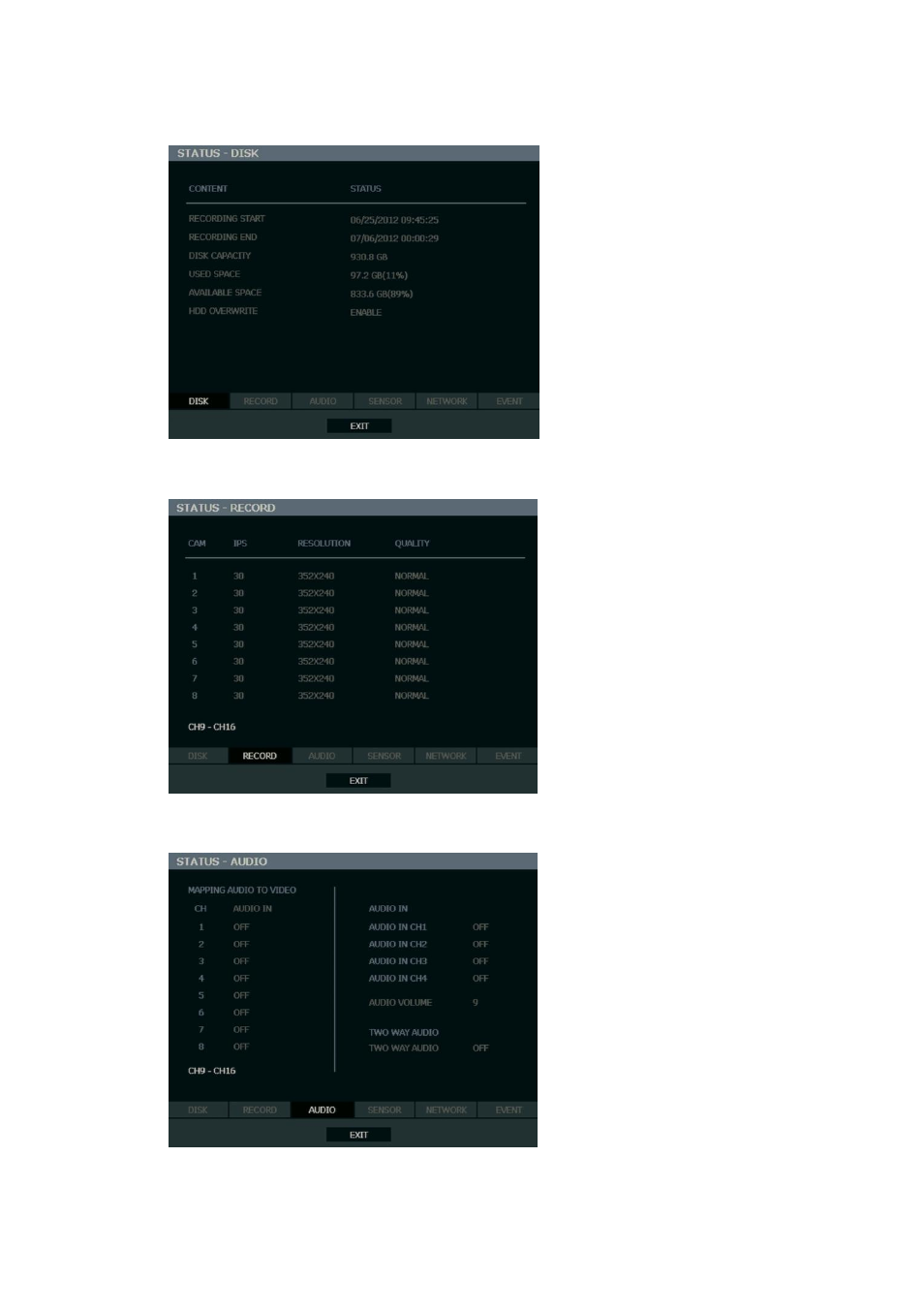 Status view | OpenEye OE3 E-Series User Manual | Page 55 / 85