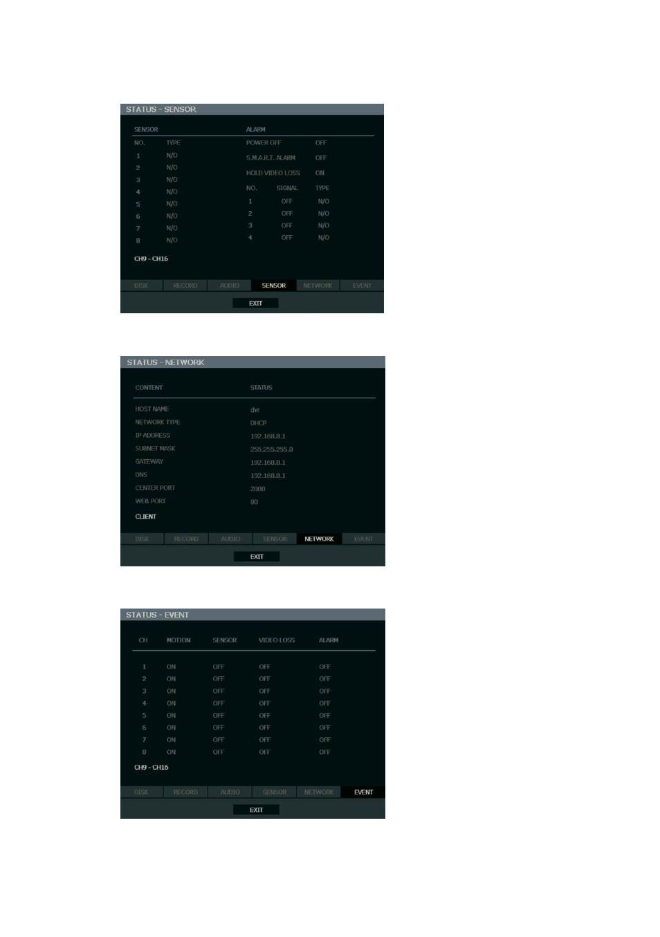 Status view continued | OpenEye OE3 E-Series User Manual | Page 56 / 85