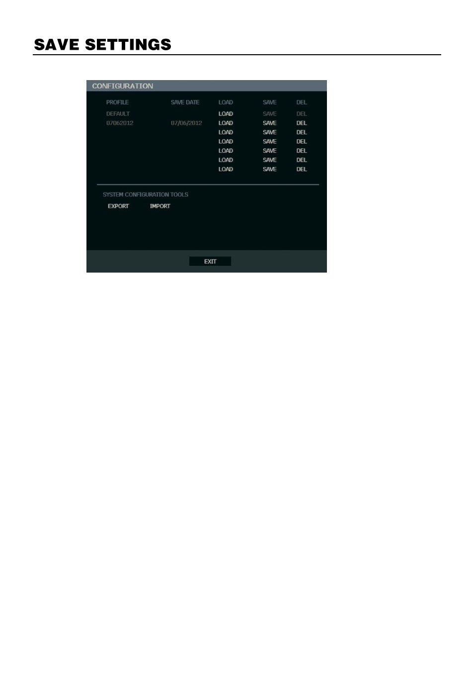 Save settings, Import settings | OpenEye OE3 E-Series User Manual | Page 71 / 85