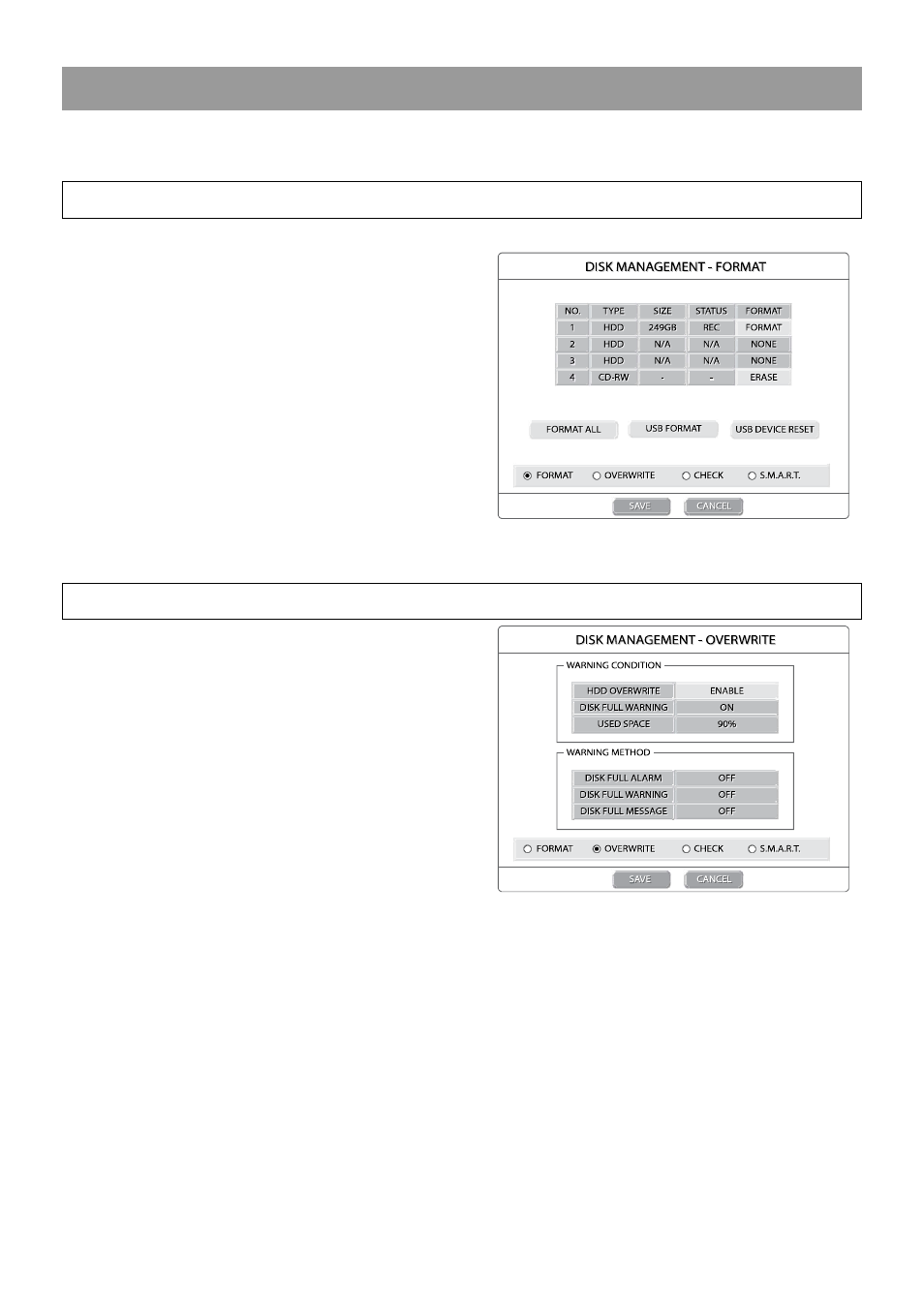 Disk management, Format, Overwrite | OpenEye OE2-E480 User Manual | Page 24 / 72