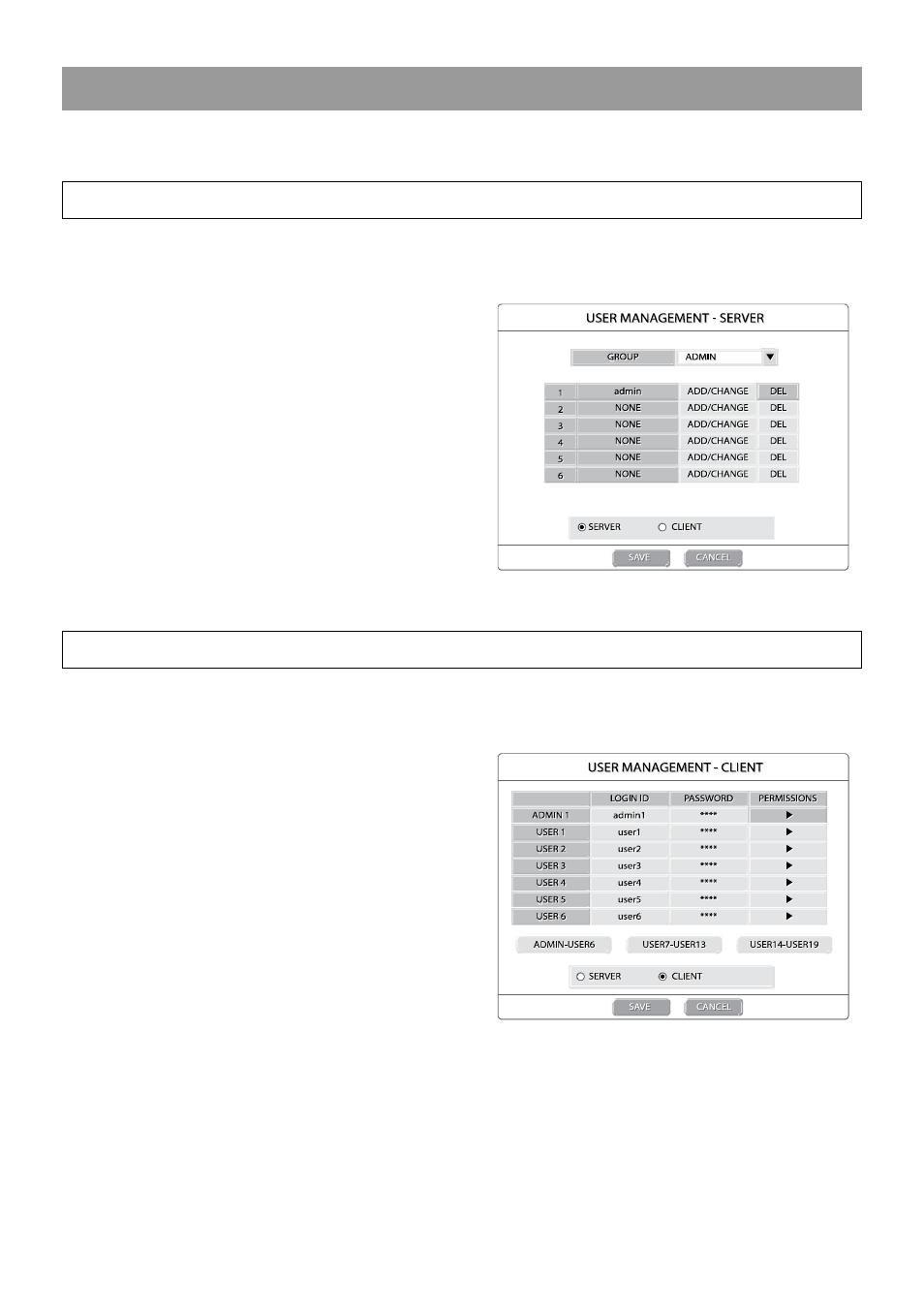 User management, Server, Client | OpenEye OE2-E480 User Manual | Page 26 / 72