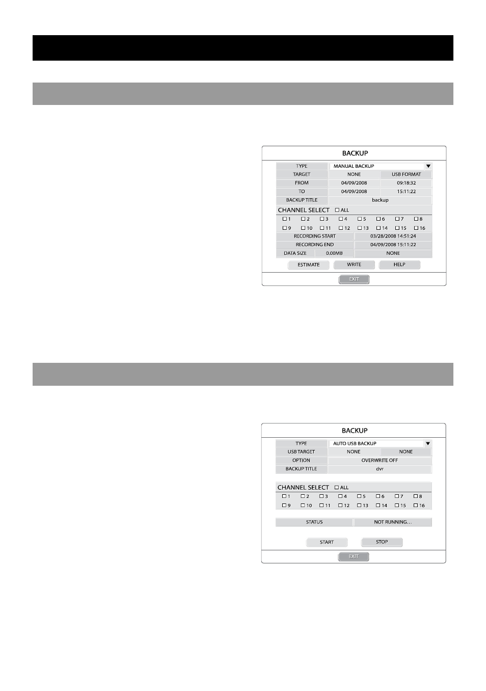 Backup, Manual backup, Auto backup | OpenEye OE2-E480 User Manual | Page 44 / 72