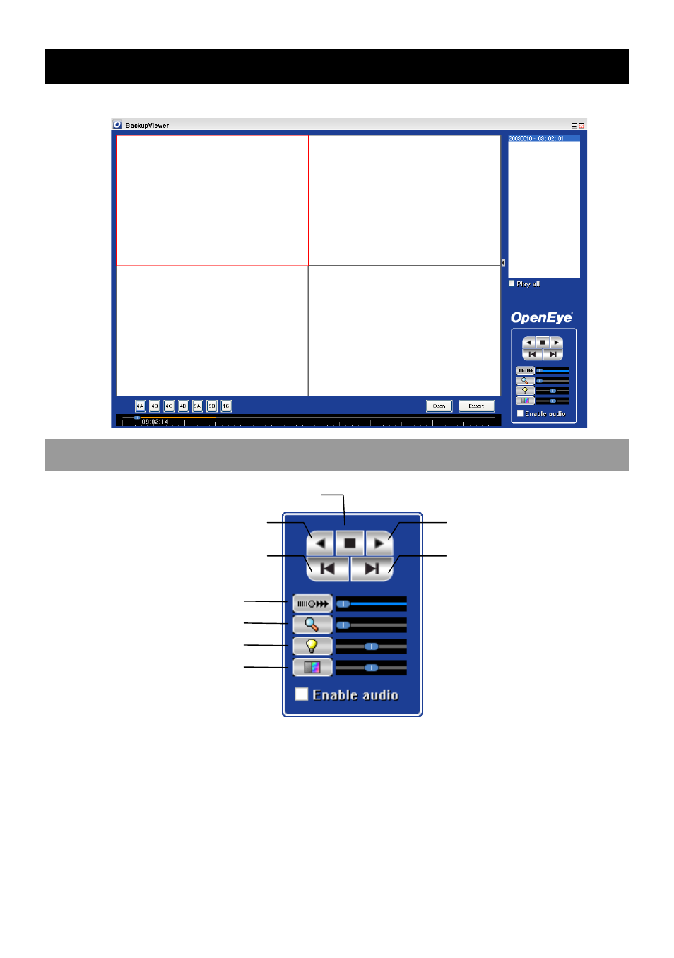 Using the backup viewer, Controlling backup viewer | OpenEye OE2-E480 User Manual | Page 45 / 72