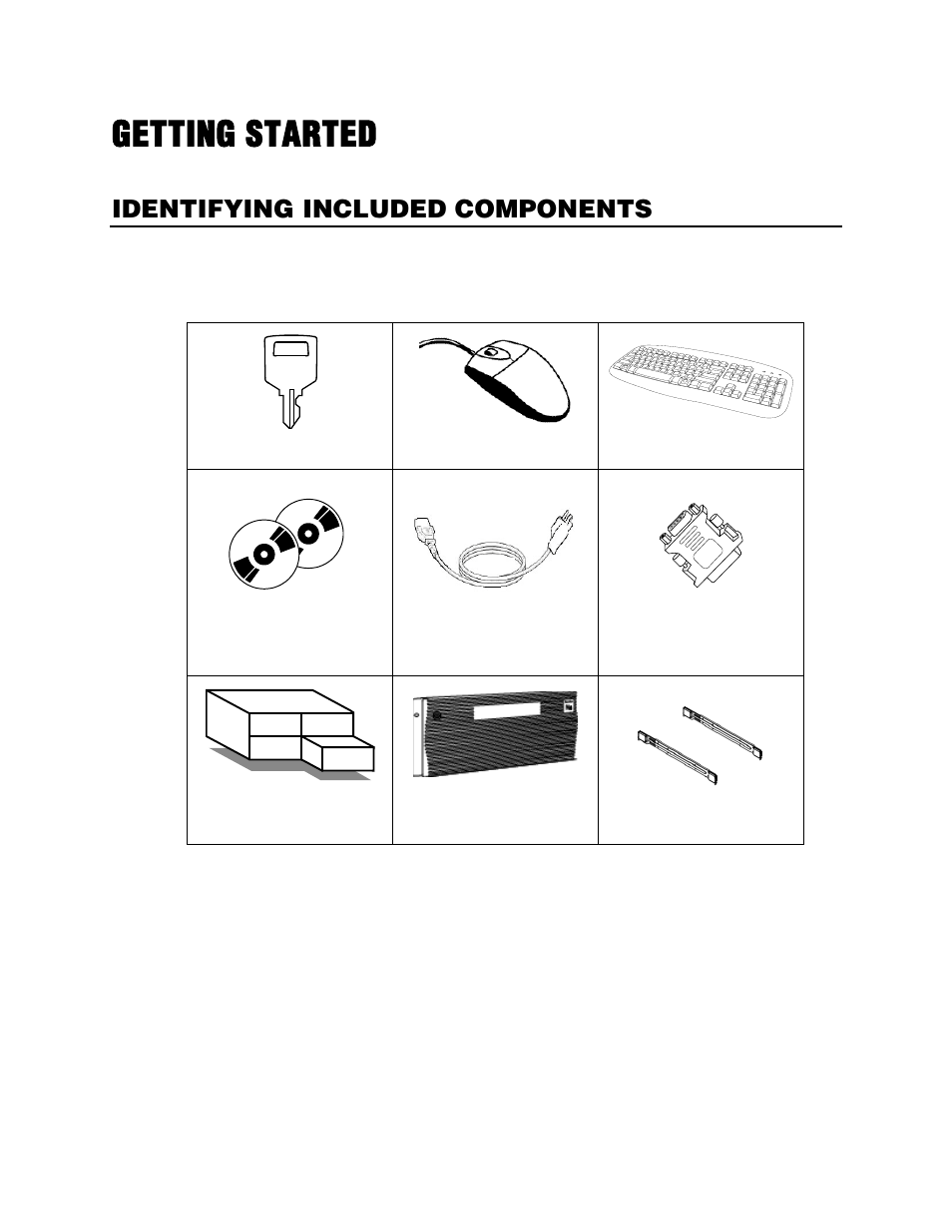 Getting started, Identifying included components | OpenEye G4 GraniteRack User Manual | Page 13 / 30