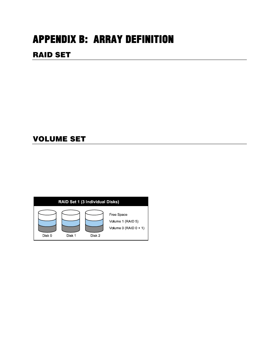 Appendix b: array definition, Raid set, Volume set | OpenEye G4 GraniteRack User Manual | Page 29 / 30