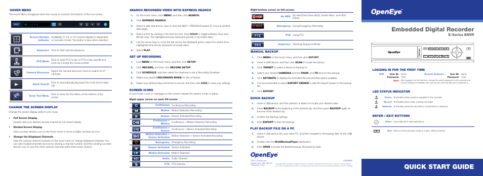 OpenEye OE-ENVR Quick Start User Manual | 2 pages