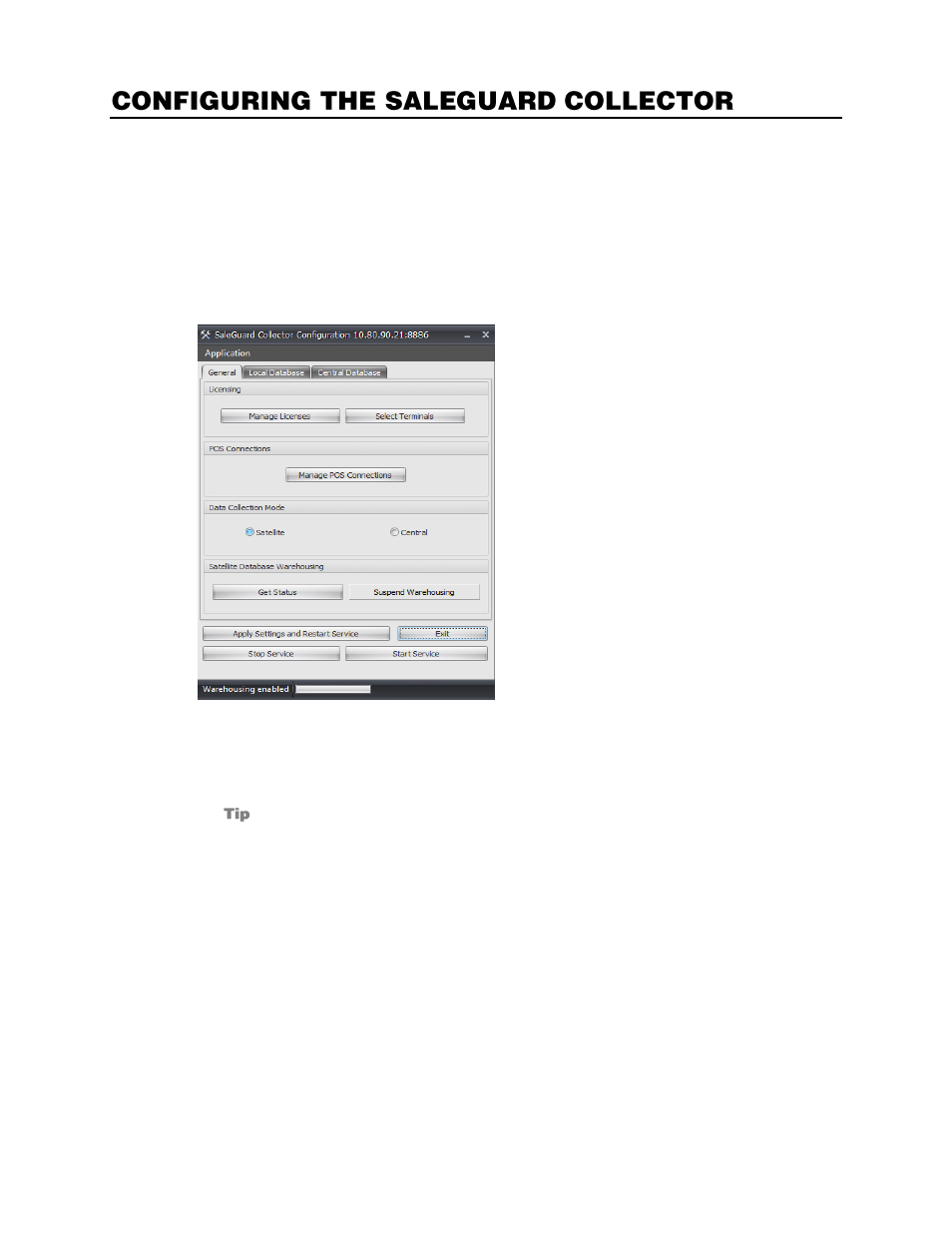 Configuring the saleguard collector, Setting the data connection mode | OpenEye SaleGuard User Manual | Page 15 / 62