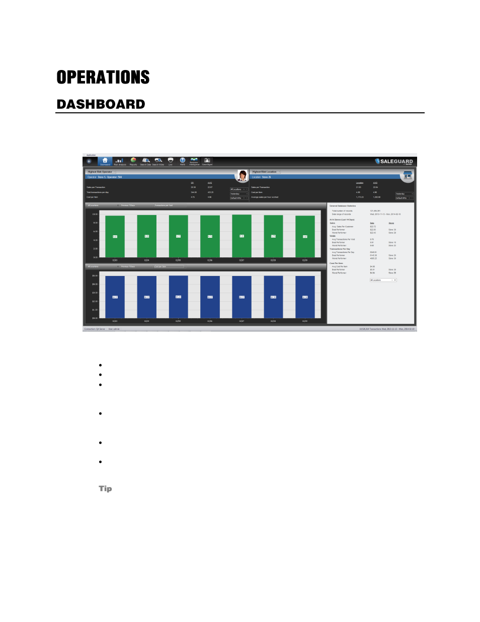 Operations, Dashboard | OpenEye SaleGuard User Manual | Page 27 / 62