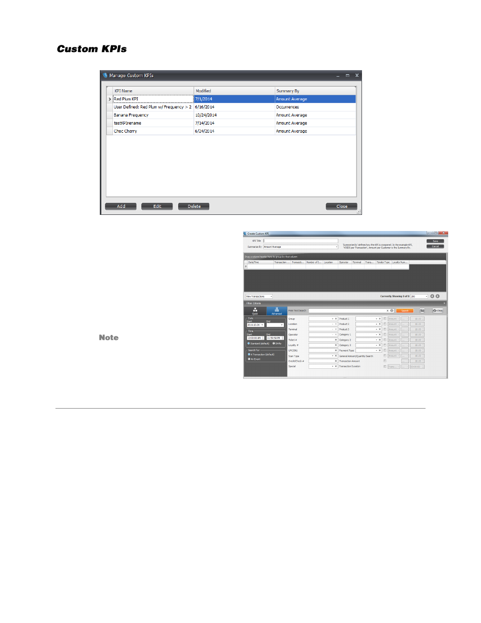 Custom kpis, Editing custom kpis | OpenEye SaleGuard User Manual | Page 30 / 62