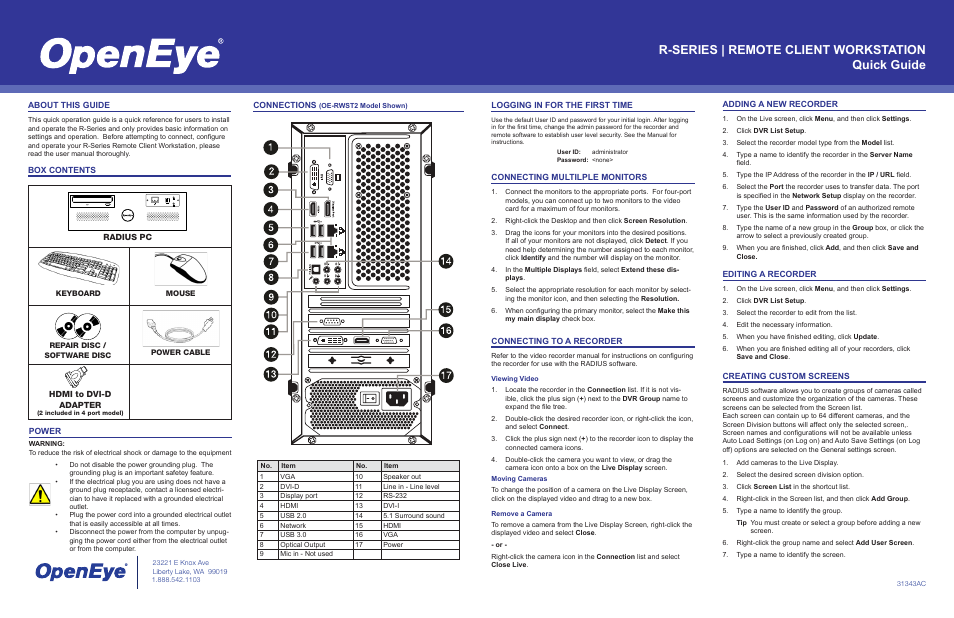 OpenEye R-Series Quick Start User Manual | 2 pages